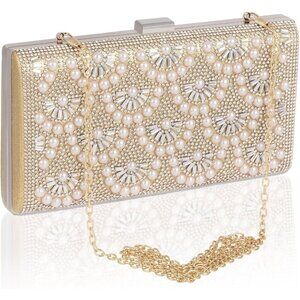 🆕Women Gold Polyester Fashion Party Evening Handbag, Elegant & Chic Design